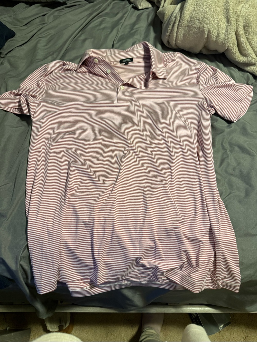 Express Slim Fit Pink & White Striped Polo Shirt